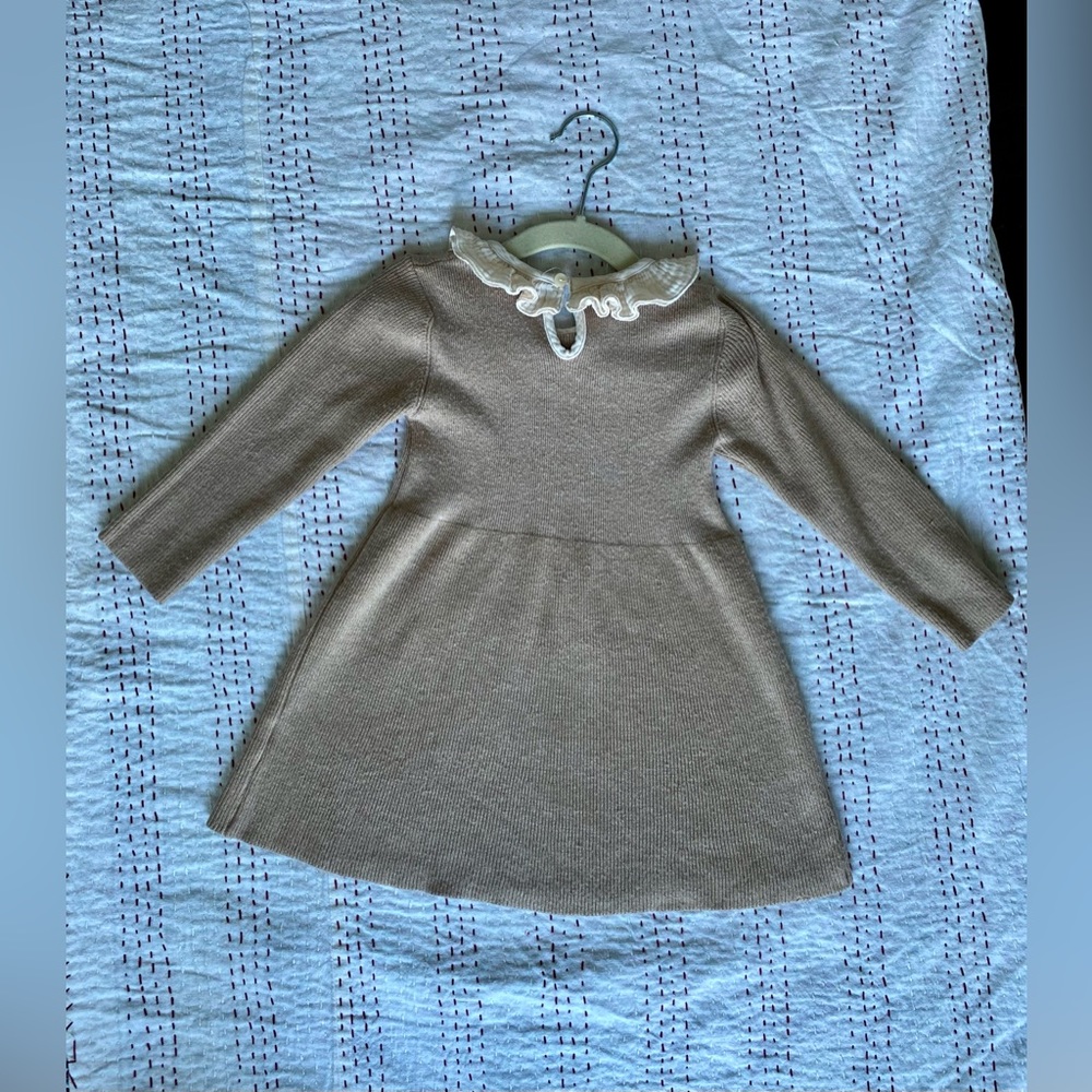 Zara girls knit camel colored dress with cream ruffle collar. Zara knitwear. - Picture 9 of 9